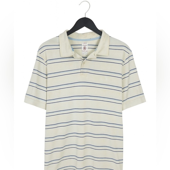 Red Camel Men’s Medium Golf Polo Shirt Yellow with Blue Stripes 100% Cotton - Picture 1 of 2